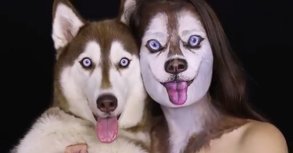 哈士奇妆容逼真到有网友一开始还没看出来有一个是人.